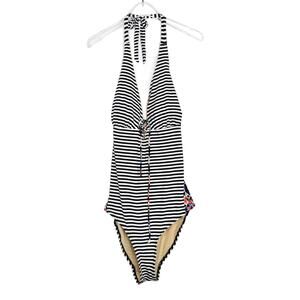Tart Swim Striped Swimsuit Plunge Neck Corset One Piece Swimsuit Medium